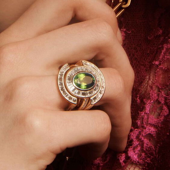 Unique 18ct Yellow Gold Peridot & Diamond Engagement Ring